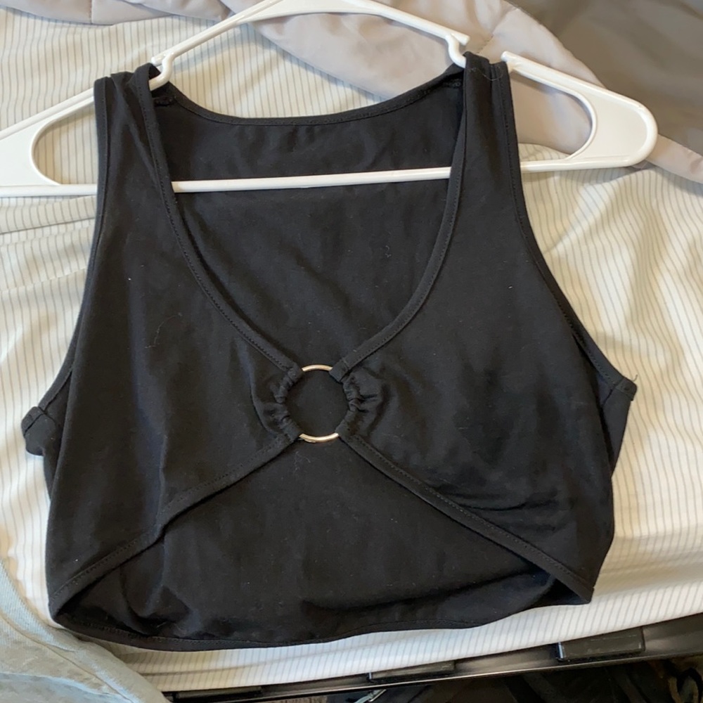 black cropped top with ring